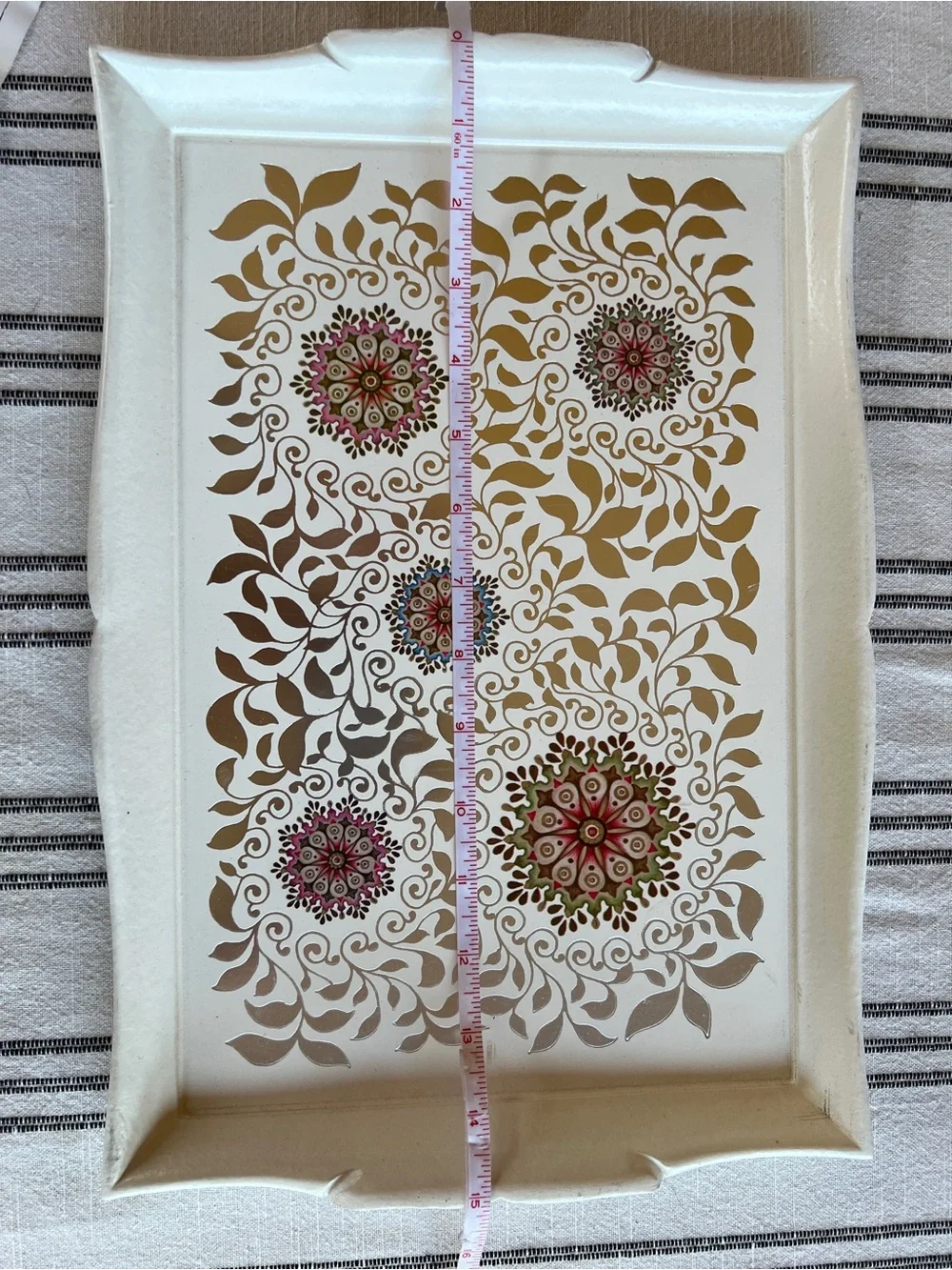White and Gold Floral Mandala Serving Tray - Home Wall Decor. Italian made